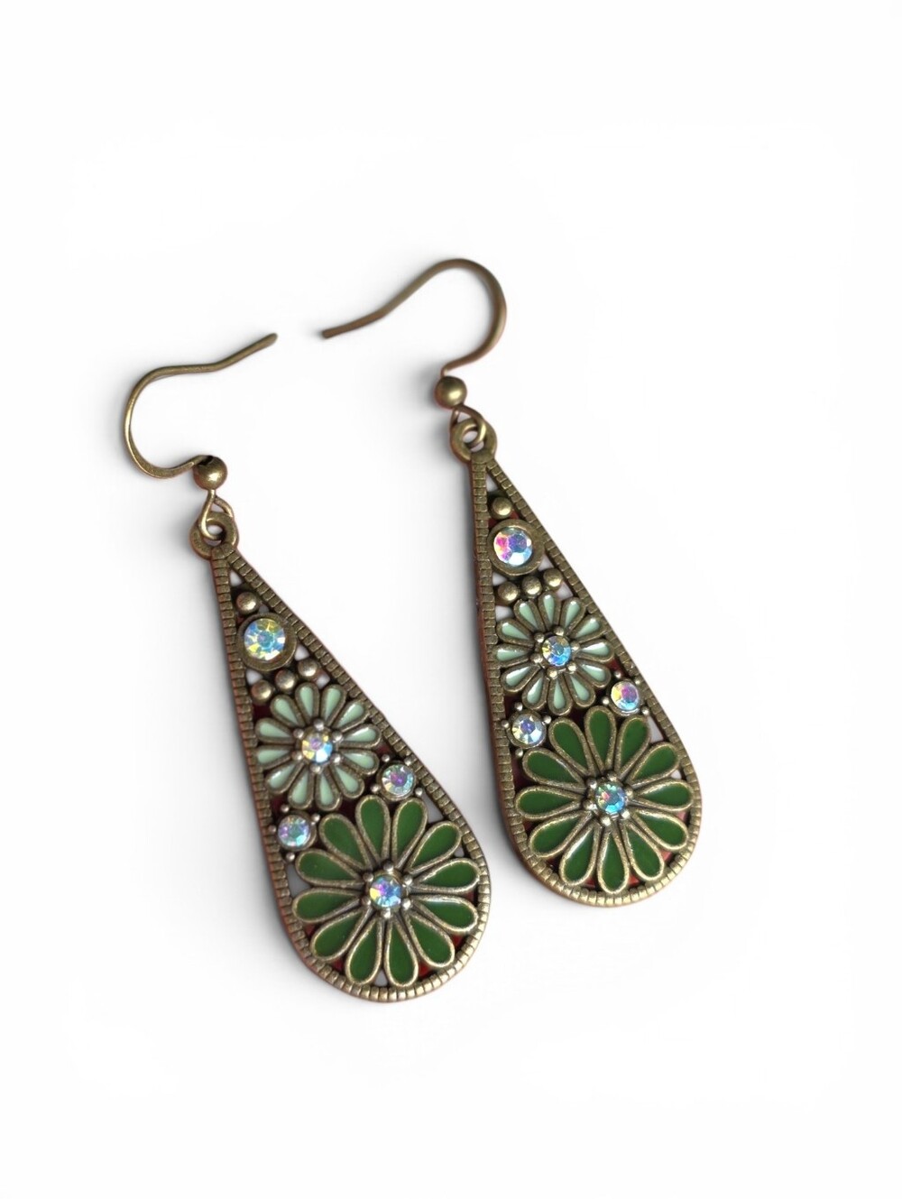 Olive Boho Vintage Teardrop Earrings Bronze Dangle Jewelry